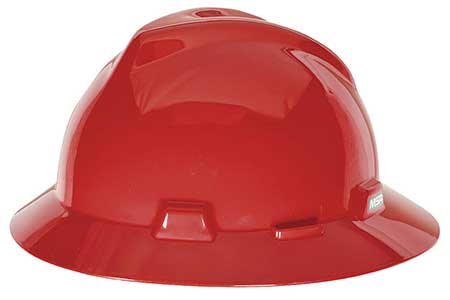 MSA V-Gard® Full Brim red hard hat